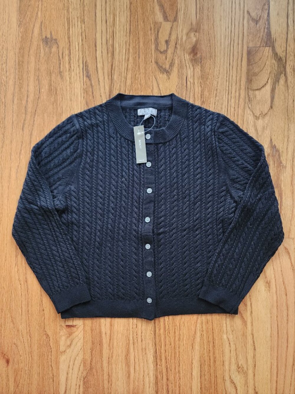 NWT J.Crew Cable-Knit Merino Wool Blend Cardigan Sweater Black Size M